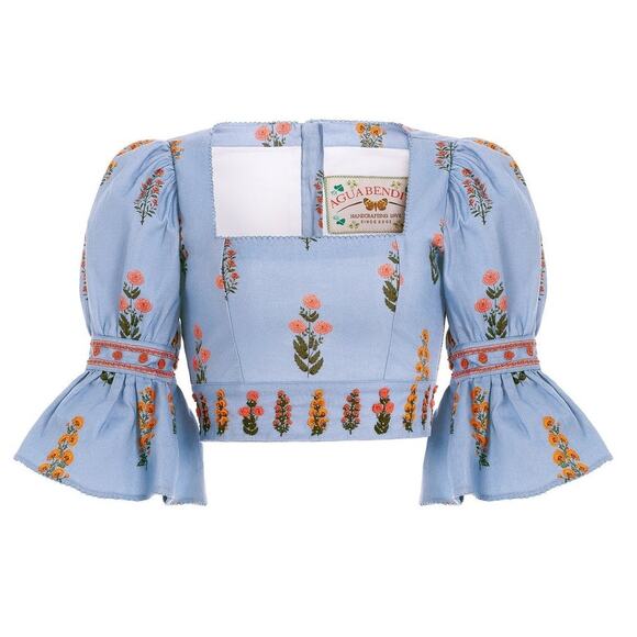 Agua by Agua Bendita NWT Violeta Dahlia Linen Crop Top - S - Blue - Picture 1 of 7